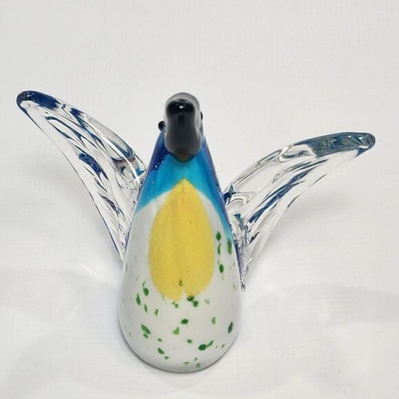Diamond Star 5" Art Glass Bird Figurine Blue and Yellow Decor - Picture 6 of 8
